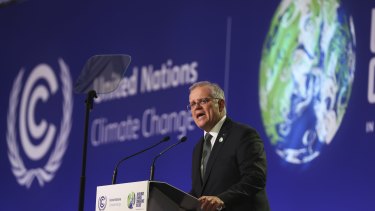    Prime Minister Scott Morrison delivers Australia’s statement to the 2021 United Nations Climate Change Conference (COP26) in Glasgow on November 1.