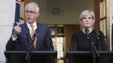 Malcolm Turnbull and Julie Bishop at Parliament House on Tuesday.