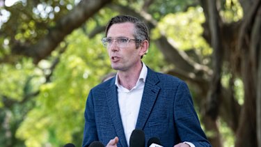 NSW Premier Dominic Perrottet addresses the media on Saturday.