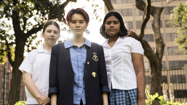 Veronica Hester, Imogen Kuah and Natasha Abhayawickrama are leading student climate actions on Friday.