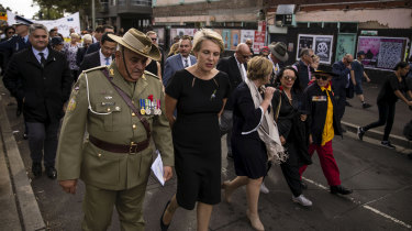 Colin Watego and MP Tanya Plibersek at the commemoration service last Anzac Day.