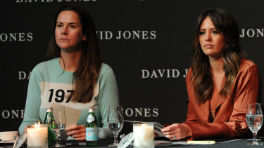 Thelma McQuillan (L) and Jesinta Franklin at the David Jones spring summer 2017 show casting in Melbourne.