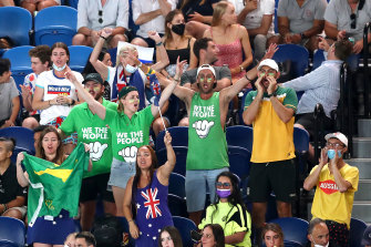 Fans cheer for Kyrgios during his second-round loss to Daniil Medvedev on Thursday night. Critics say some fans have been too vocal in their support. 
