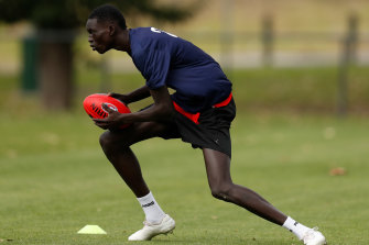 Andrew in action during AFL Academy training in April.