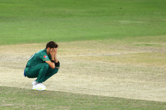 Shaheen Afridi of Pakistan cuts a dejected figure during the ICC Men’s T20 World Cup semi-final match.