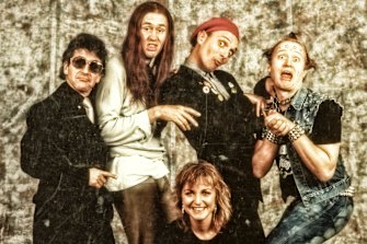 Jane Tewson with the Young Ones (from left) Christopher Ryan, Nigel Planer, Rik Mayall and Adrian Edmondson in 1986.  