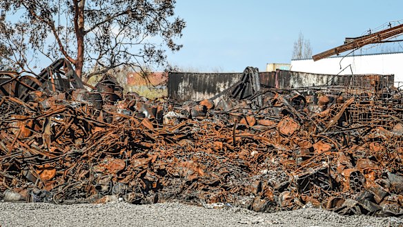 The debris left after a blaze at an illicit chemical stockpile in West Footscray. 