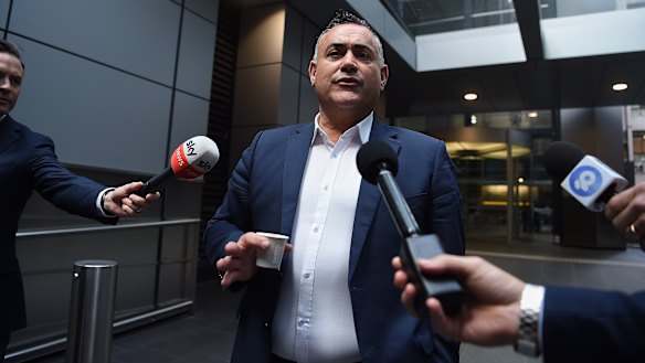 NSW Deputy Premier John Barilaro faces the media on Friday after he backtracked on threats to split the Coalition.