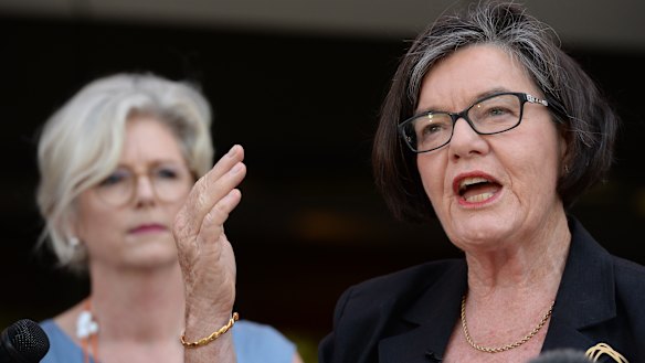 Outgoing Indi independent Cathy McGowan with independent candidate Helen Haines on Monday.