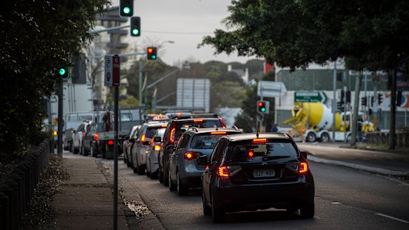 Traffic along Dacey Avenue in Alexandria, Sydney.