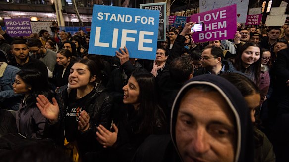 Pro-life protesters outside Parliament House.