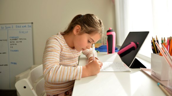 Evie starts remote learning from home in Melbourne.