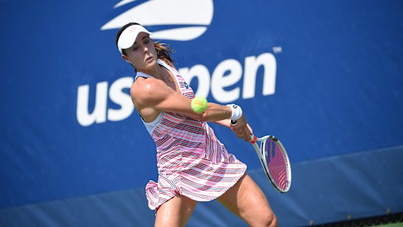 Controversy: Alize Cornet during her first round match at the US Open.