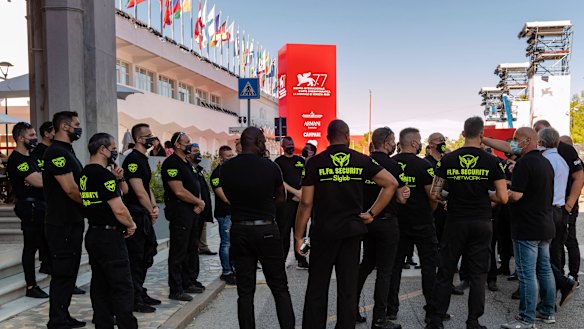 A security briefing ahead of the start of the festival. All guests have their temperature checked on arrival.  