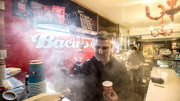 Chris Maraziotis, the owner of Bacino Bar in Mount Street, has been serving lattes and Greek sweet biscuits in North Sydney for 20 years.