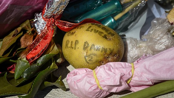 Tributes for Danny 'Spud' Frawley, including  a potato, at RSEA Park on Wednesday afternoon.