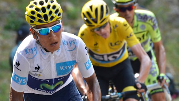 Nairo Quintana, left, on his way to second place in 2015.