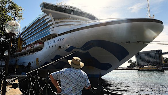 The Ruby Princess cruise ship in Circular Quay in March.