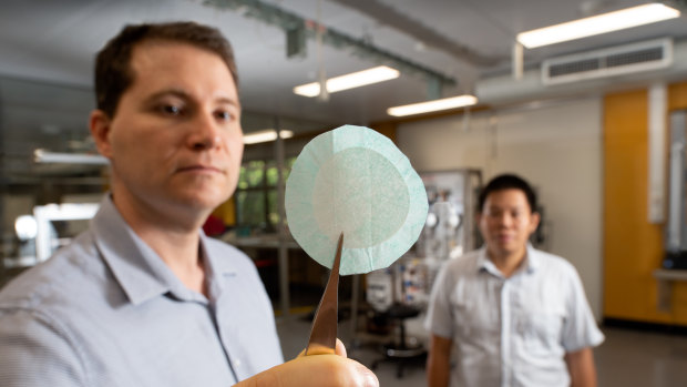 Dr Thomas Rainey, left, and Dr Thuy Chu Van have developed a new material for medical-grade masks using sugar cane waste.