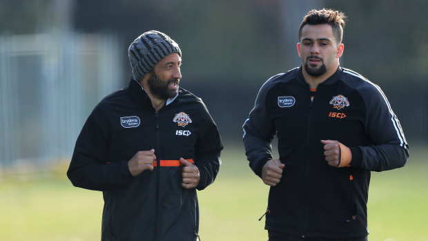 Benji Marshall and Josh Aloiai at training together last year.