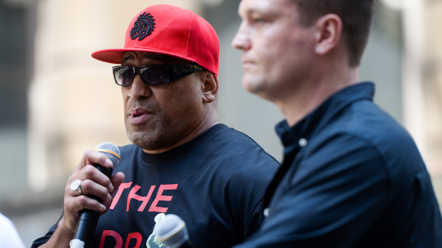 Spruiking: Hopoate talks up his bout after a long absence from the ring.