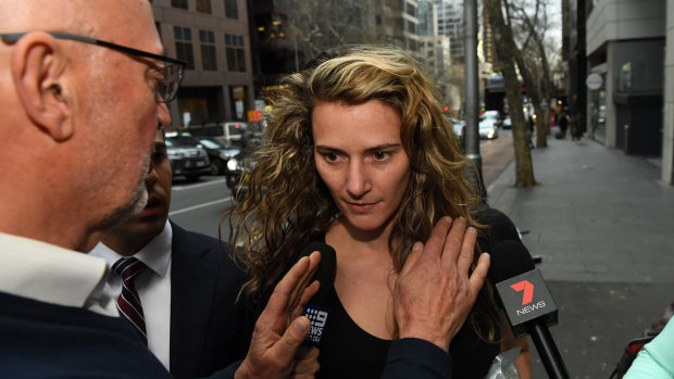 Lauren Hindes leaves Melbourne Magistrates Court last year.