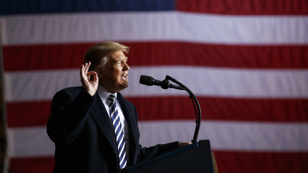 President Donald Trump speaks during a campaign rally.
