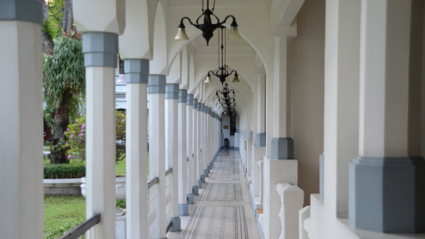 One of the corridors that lead to guest rooms at the Majapahit Hotel.