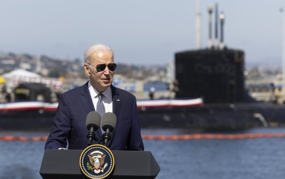 ABD Başkanı Joe Biden, San Diego'daki AUKUS duyurusu sırasında.