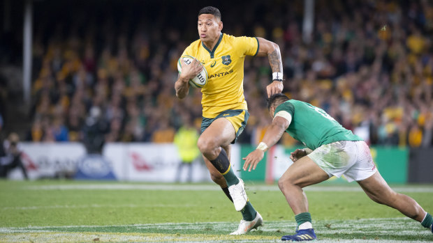 Israel Folau in action for the Wallabies against Ireland earlier this year.