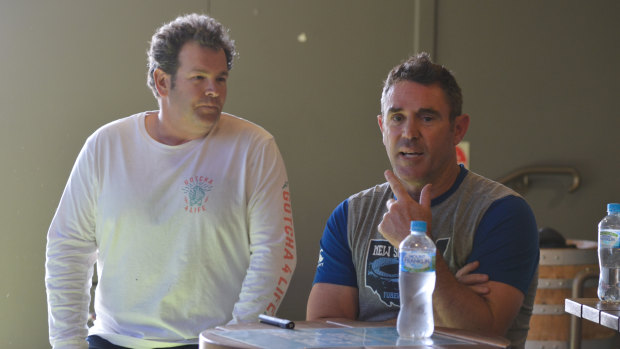 Brad Fittler and Gus Worland address a mental health clinic at the Griffith Leagues Club.
