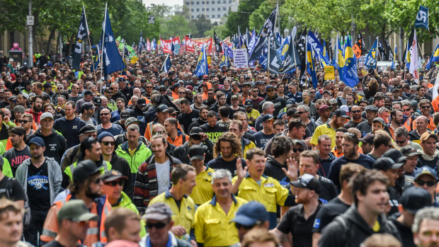 Thousands of union protesters gathered in Melbourne's CBD for the ACTU's 'change the rules' rally in October.