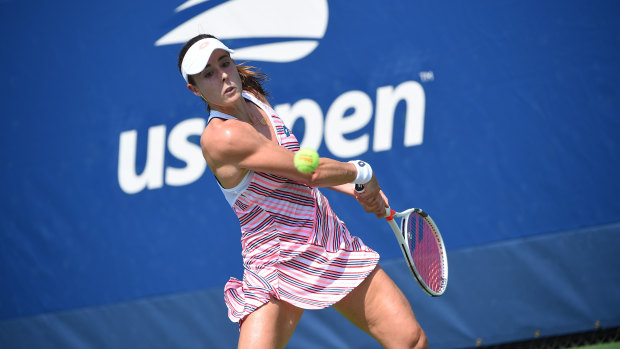 Controversy: Alize Cornet during her first round match at the US Open.