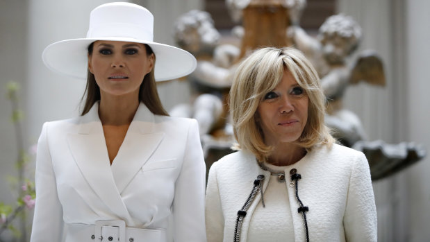 US first lady Melania Trump and French first lady Brigitte Macron visited a gallery together during the state visit. 