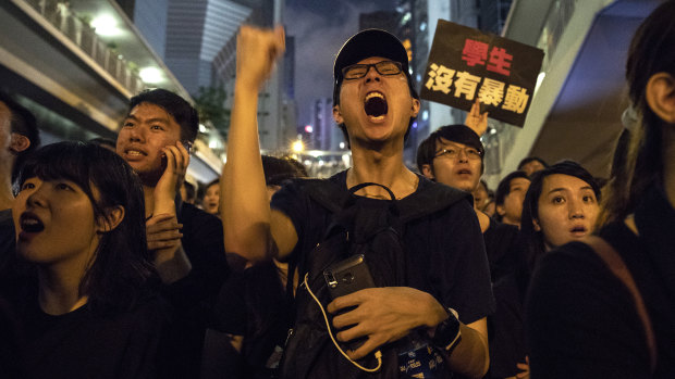 Protesters on the streets of Hong Kong on Sunday night.