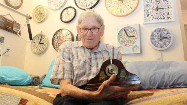 Jock's with his favourite clock, which he built himself 70-years-ago. 
