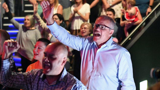 Scott Morrison at his Horizon Church during the 2019 election campaign. 