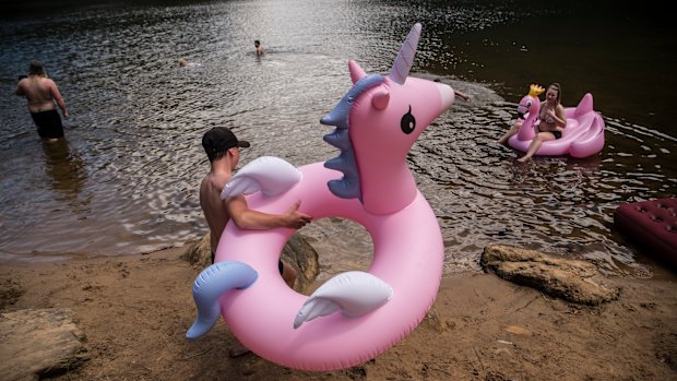 Locals cool off at Bents Basin in western Sydney. 