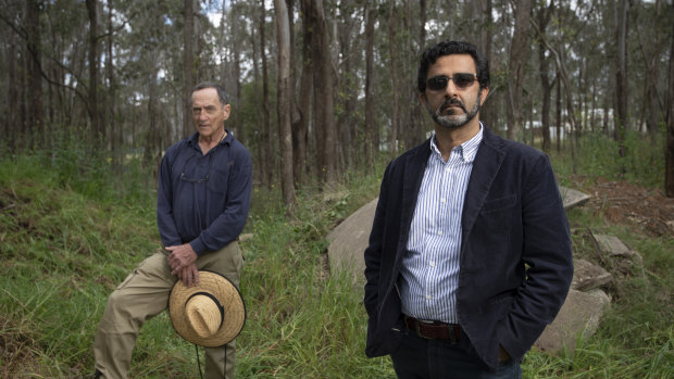Riverstone land owners Gaurav Dutt (right) and Frank Jones on their land which was illegally dumped on. 
