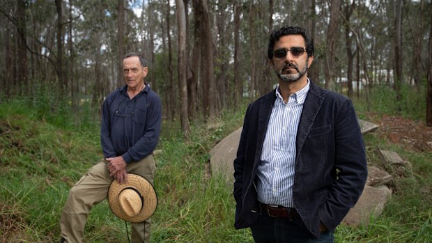 Riverstone land owners Gaurav Dutt (right) and Frank Jones on their land which was illegally dumped on. 