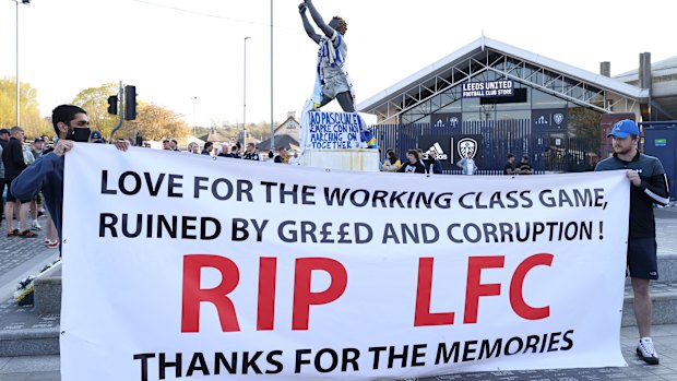 Fans make their feelings known in Leeds, England.