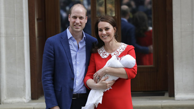 Prince William and Kate, the Duchess of Cambridge leave St Mary's Hospital in London with their newborn son Louis Arthur Charles.