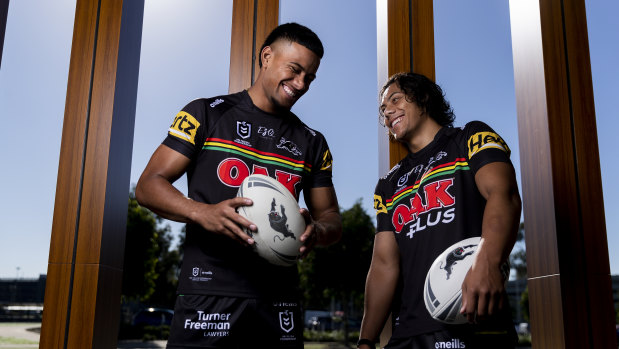 Jarome Luai (right) has re-signed with the Panthers just two days after Stephen Crichton also re-committed.