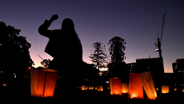 A candlelight vigil in Musgrave Park, Brisbane. held as a protest against the deaths in custody of Aboriginal and Torres Strait Islander people.