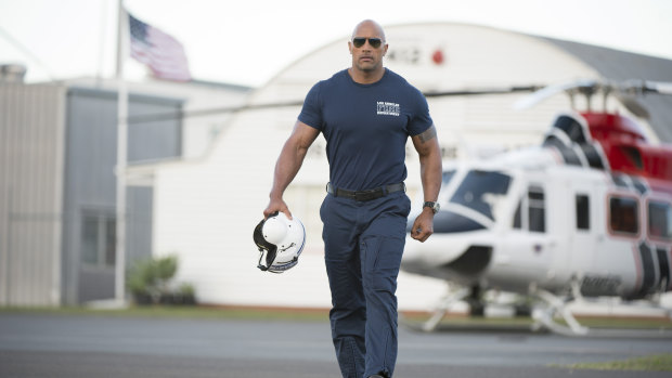 Dwayne Johnson at Brisbane's Archerfield Airport for a scene in the 2015 movie San Andreas. He will return to Queensland to shoot Young Rock.