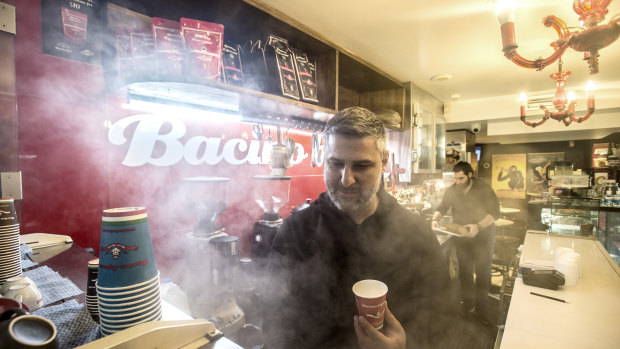 Chris Maraziotis, the owner of Bacino Bar in Mount Street, has been serving lattes and Greek sweet biscuits in North Sydney for 20 years.