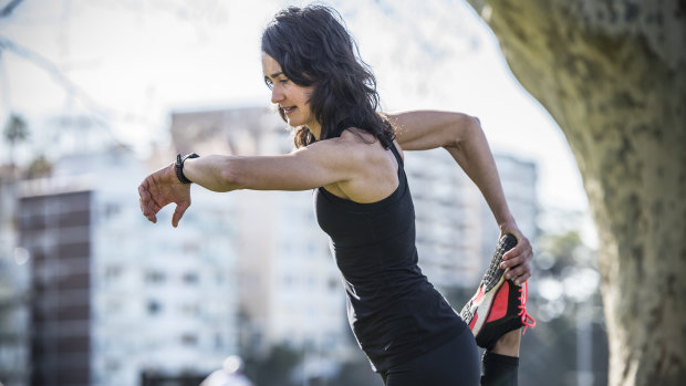 Personal trainer Raquel Holgado uses a GPS watch as part of her training for The Sun-Herald City2Surf.