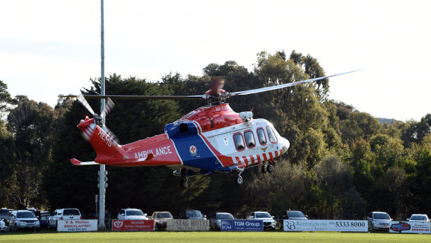 An air ambulance attended the scene when a Dunnstown footballer, in his 20s, collapsed and died on field at Learmonth. 