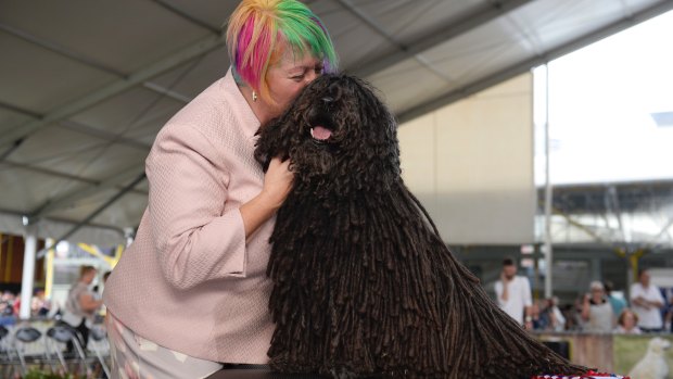Penny Kelly with her Puli Preston, who won best dog in show. 