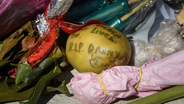 Tributes for Danny 'Spud' Frawley, including  a potato, at RSEA Park on Wednesday afternoon.